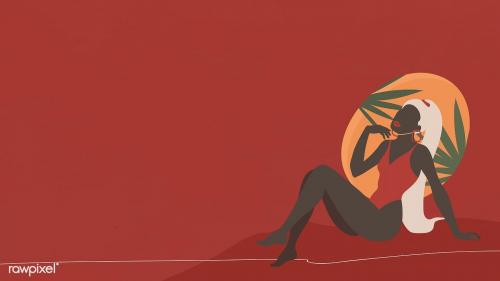 Black woman in a red swimsuit background illustration - 2034099