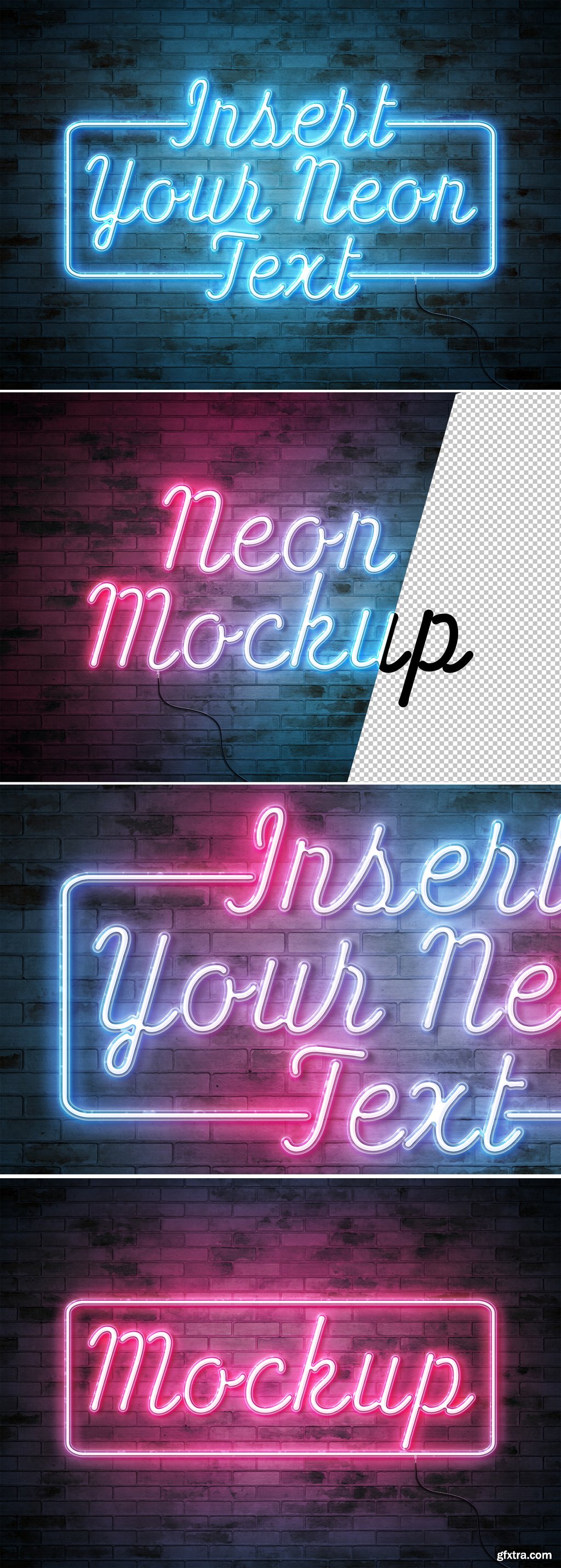 Neon Text Effect on Brick Wall with Wires Mockup 350350694 » GFxtra
