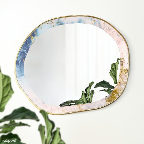 Marble framed mirror on a beige wall mockup - 2036808