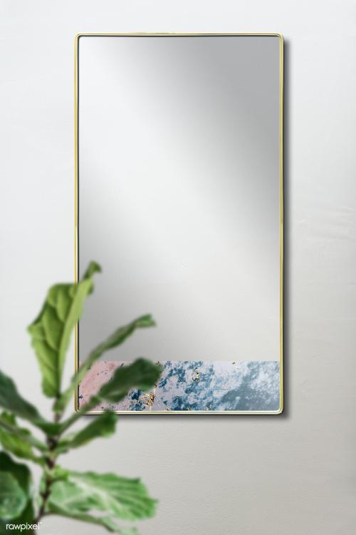 Gold framed mirror on the wall mockup - 2036829