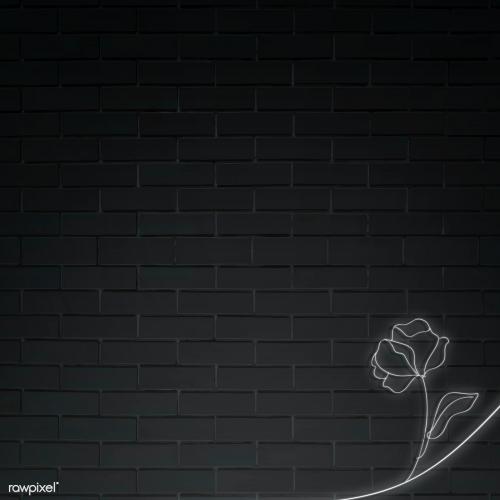 Neon lights flower on black brick wall illustration - 2037379