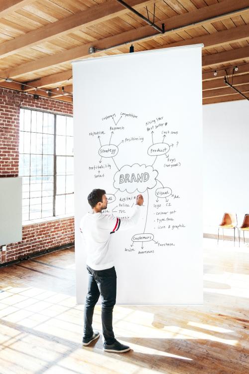 Man writing on a white poster mockup - 2051479