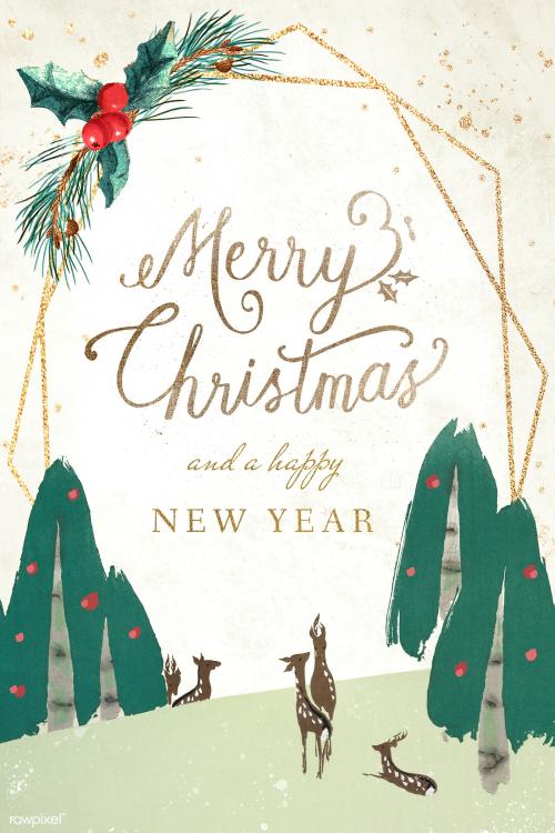 Deer in the forest Christmas frame illustration - 2093486