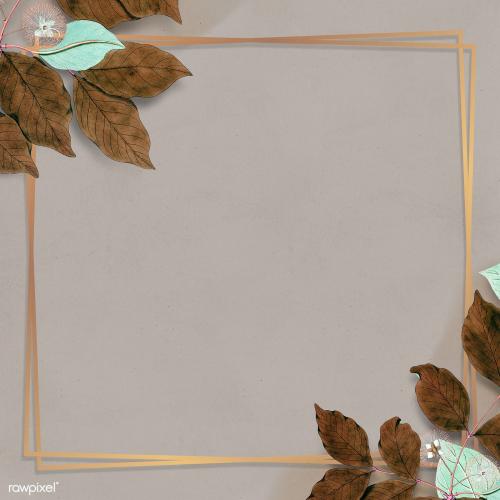 Square gold frame and leaves mockup - 2094523