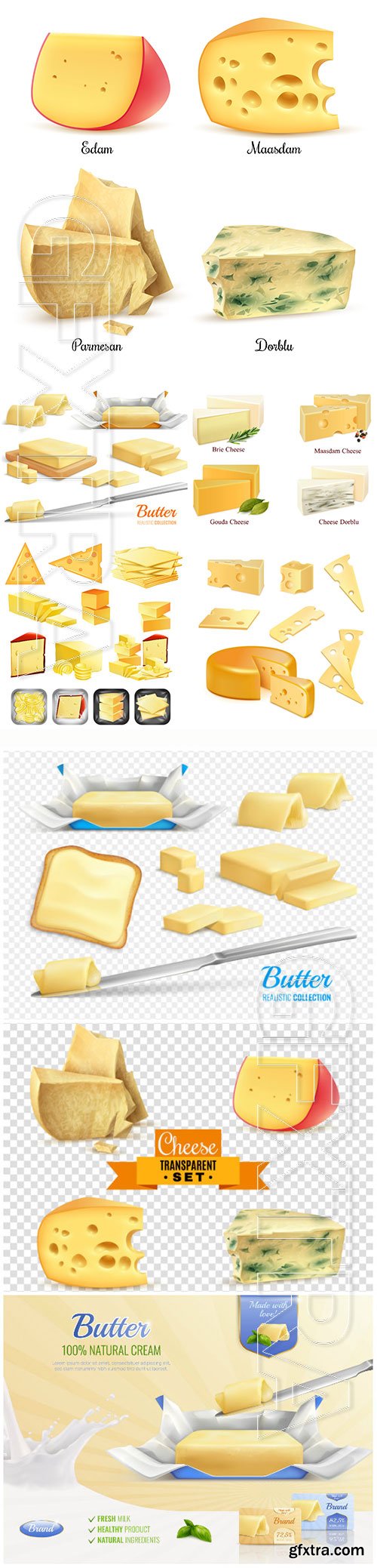 Dairy, products, cheese, butter, vector