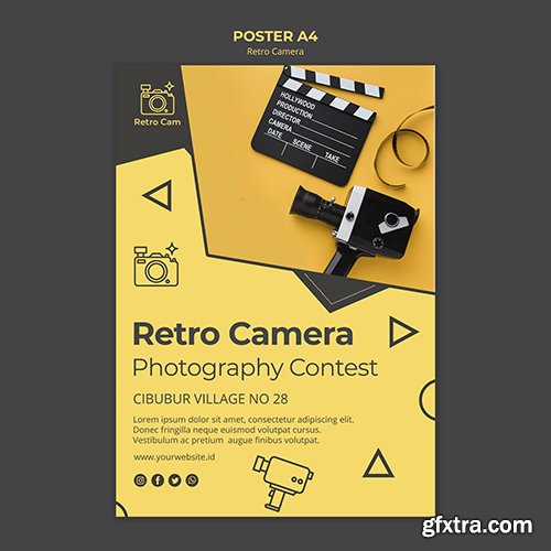 Retro camera poster template concept