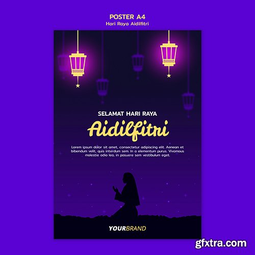 Hari raya aidilfitri flyer template with lanterns