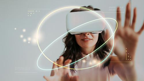 Happy woman enjoying a vr headset mockup - 1224406