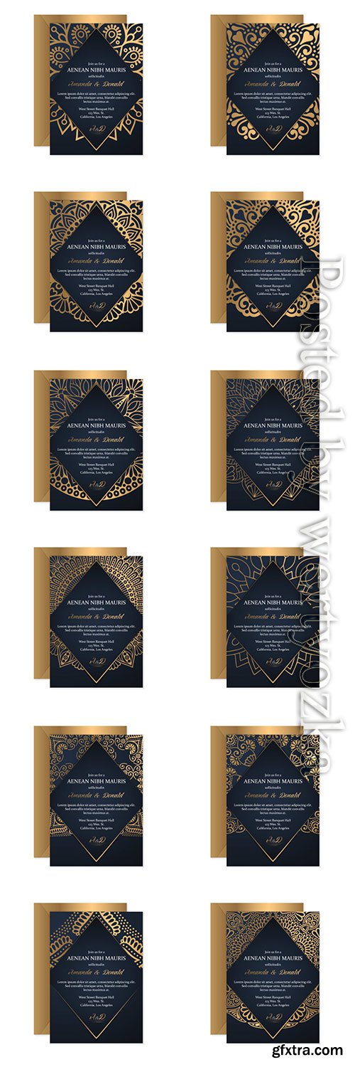 Wedding invitation vector card template with ethnic style