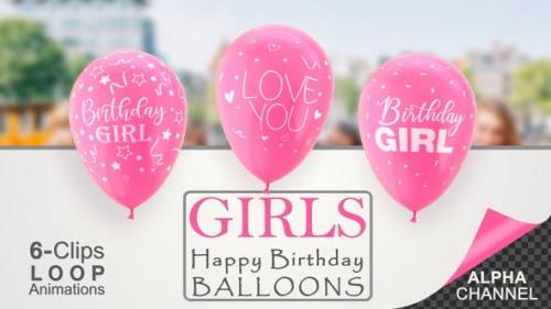 Videohive - First Birthday Celebration Balloons - Baby Girl