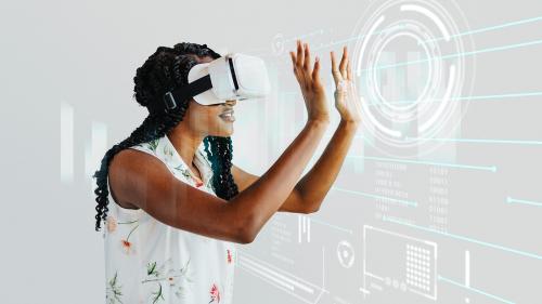 Black woman enjoying a VR headset mockup - 1226517