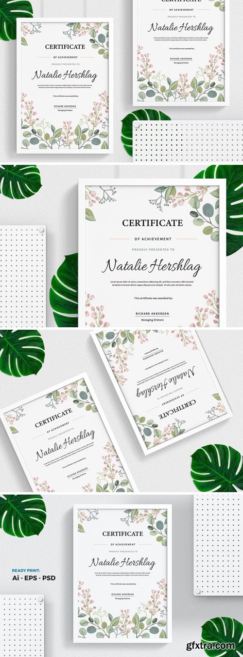 Flower Watercolor Certificate / Diploma Template