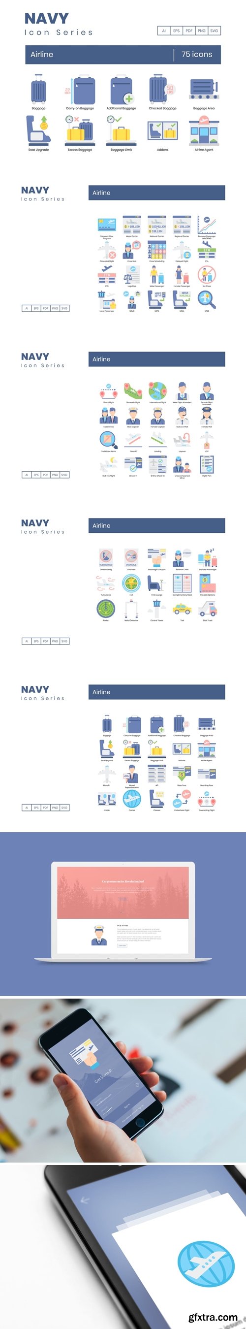 75 Airline Icons | Navy Series