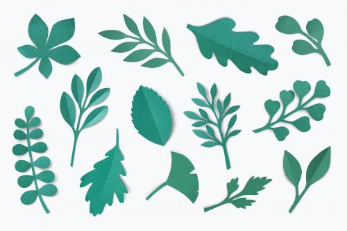 Green paper craft leaf pattern on white background - 1202487