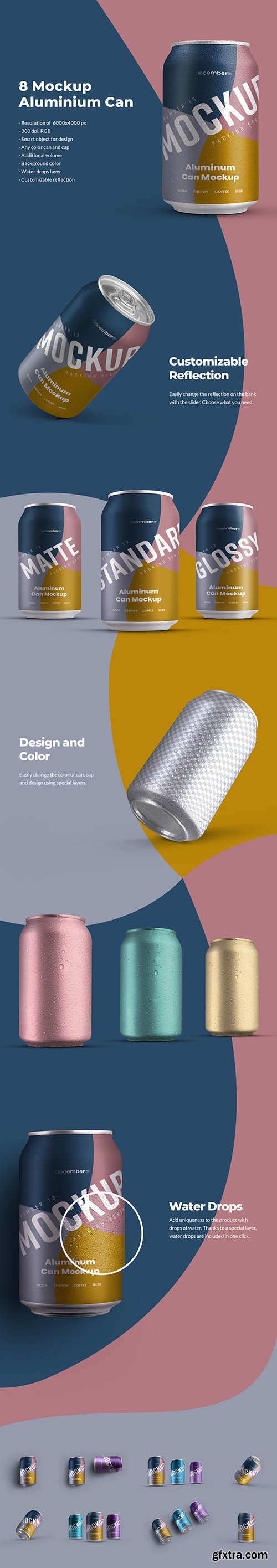 8 Mockup Aluminium Can 330 ml With Water drops