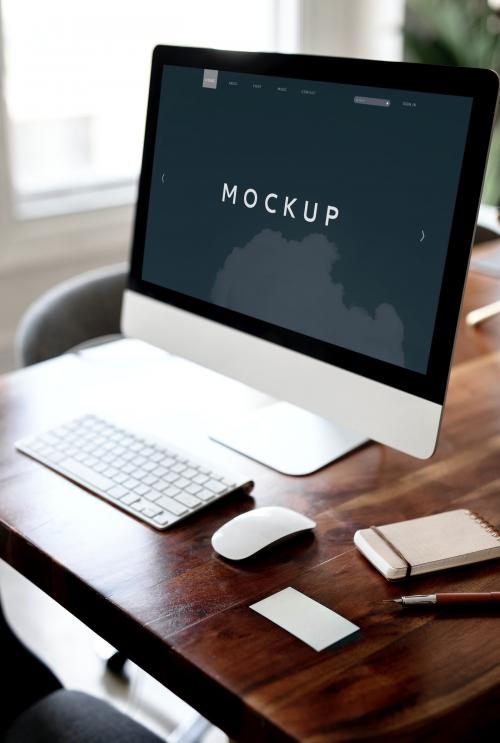 Workspace with a computer screen mockup - 1208628