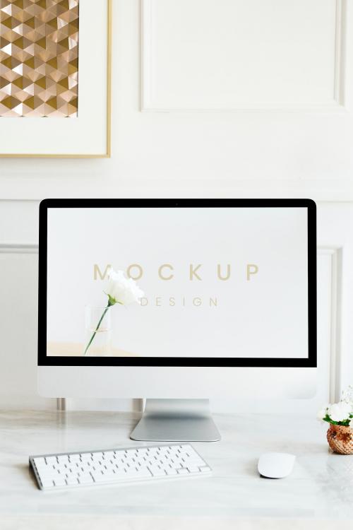 Computer screen mockup in a minimal design office - 1209082