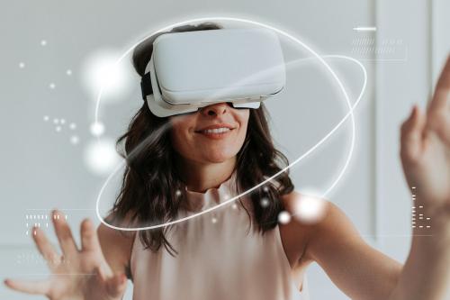 Happy woman enjoying a vr headset mockup - 1209134