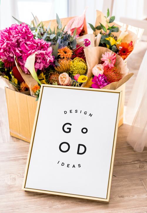 Flowers with a golden frame mockup - 1210164