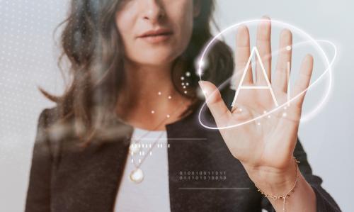 Woman touching a screen with her palm mockup - 1213893