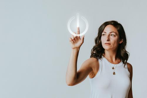 Woman pressing her finger to a screen mockup - 1213909