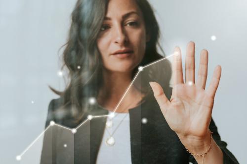 Woman touching a screen with her palm mockup - 1213940