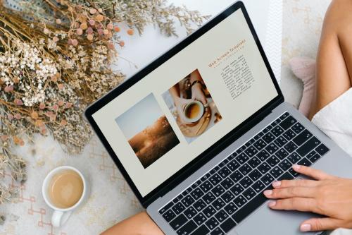 Woman using a laptop mockup - 1215329