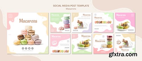 Colourful french macarons social media post