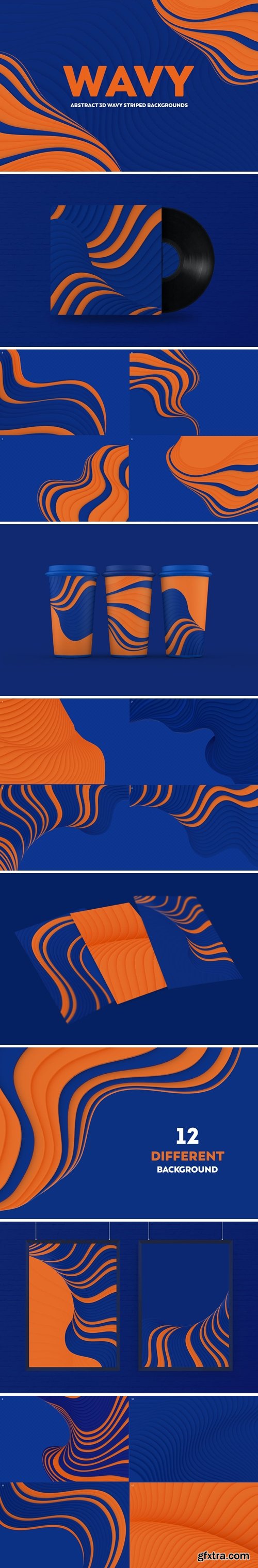 Abstract 3D Wavy Striped Backgrounds