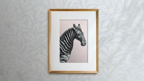 Wooden picture frame hanging on a patterned wall illustration - 935235