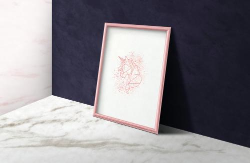 Pink wooden picture frame on a marble floor illustration - 935283