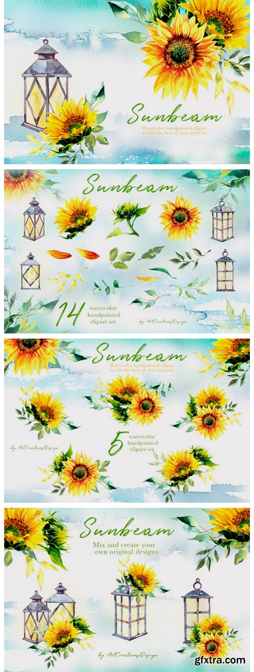 Watercolor Sunbeam Clipart Set 4185085