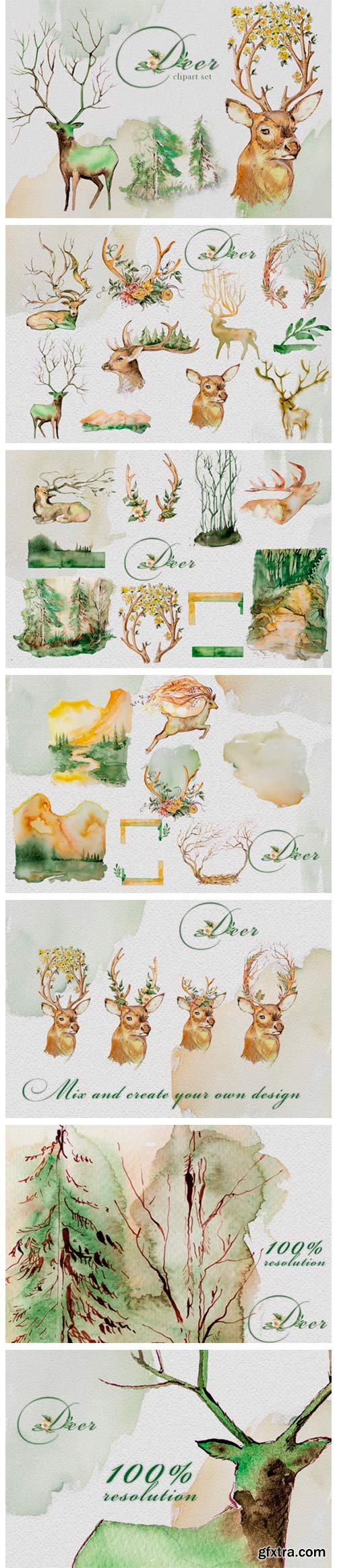 Watercolor Deer Clipart Set 4185014