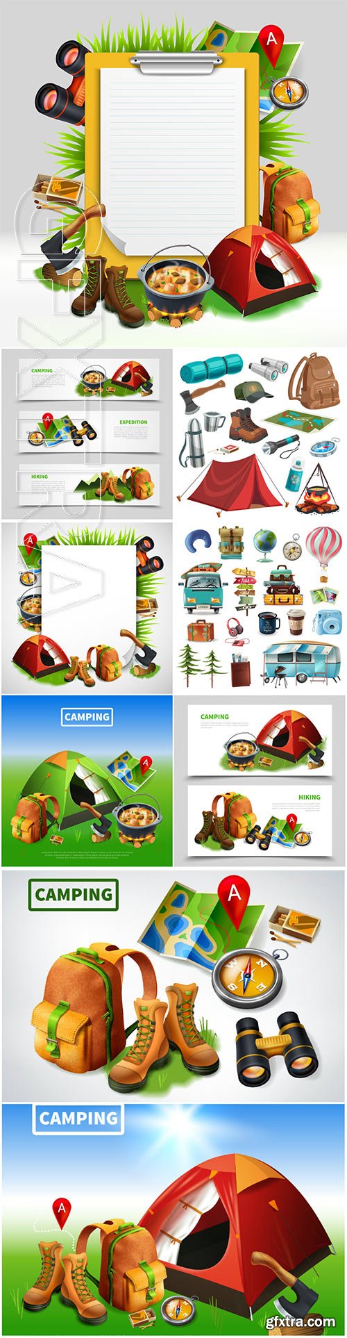 Camping, realistic, template, vector, illustrations