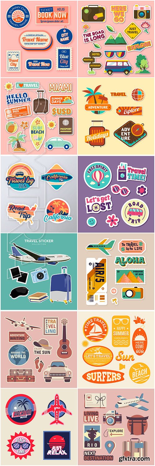 Travel sticker vector illustrations collection