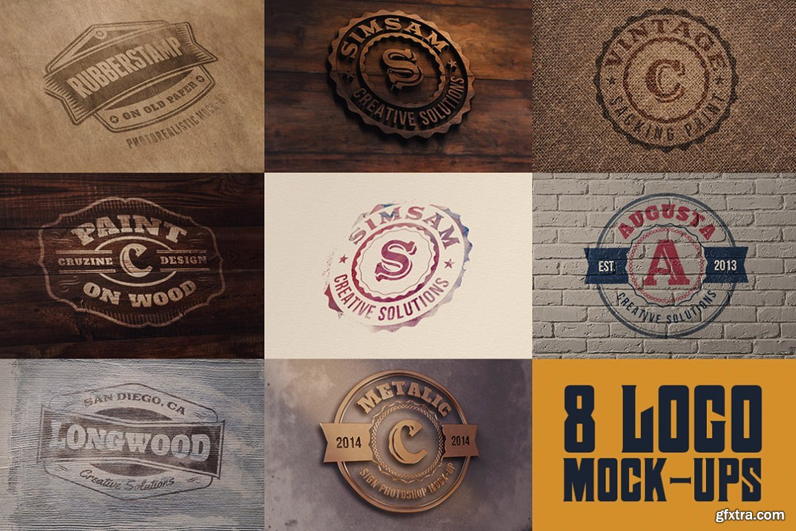 CreativeMarket - 8 Realistic Logo or Text Mock-ups 4981395 » GFxtra