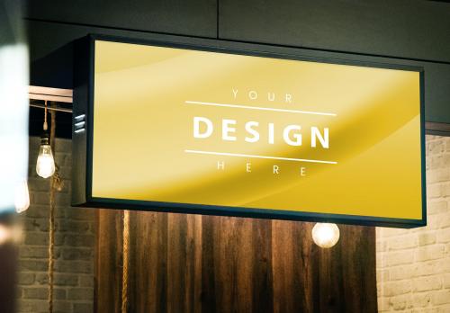 Rectangle yellow shop sign mockup - 844164