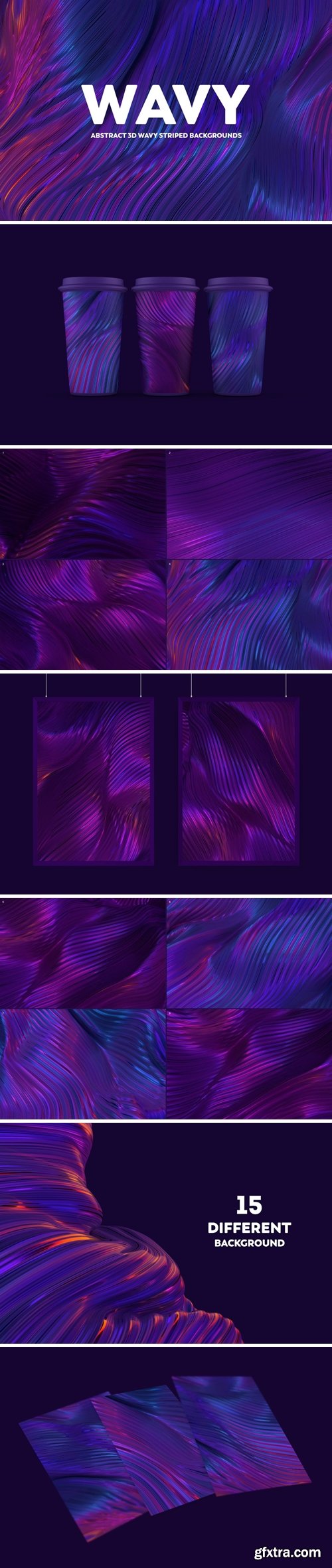 Abstract 3D Wavy Striped Backgrounds