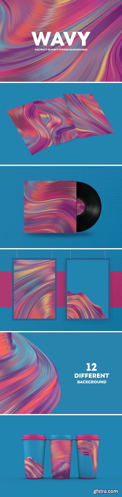 Abstract 3D Wavy Striped Backgrounds - Colorful