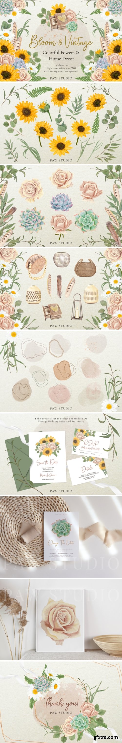 Bloom & Vintage Graphic. Flowers, Leaves 4195581