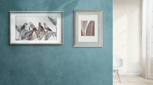 Wooden frames mockup on a blue wall - 894285