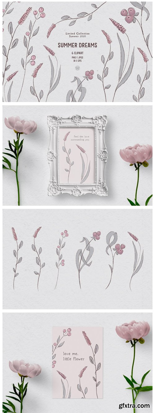 Hand-drawn Wildflower Clipart in Pink 4158350