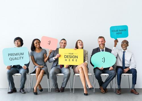 Diverse business people showing speech bubble mockups - 930022