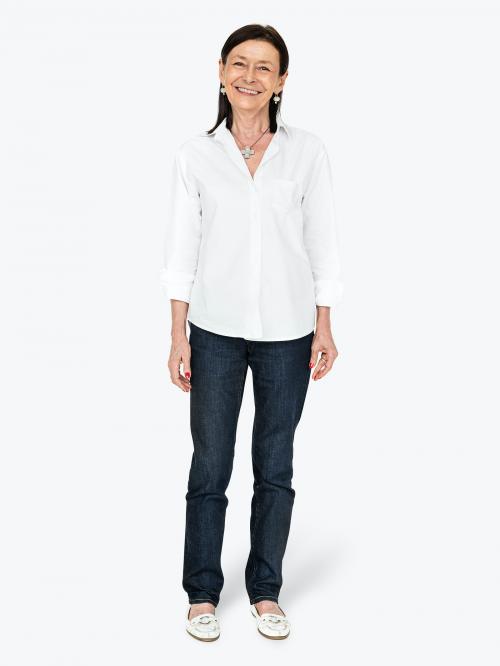 Cheerful elderly woman in a white shirt character isolated on a white background - 591426