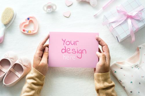 Baby shower pink card mockup - 598431