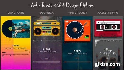 Videohive - Audio React Spectrum Visualizer with Boombox, Cassette Tape, Vinyl Plate and Vinyl Player Equalizer - 24651035