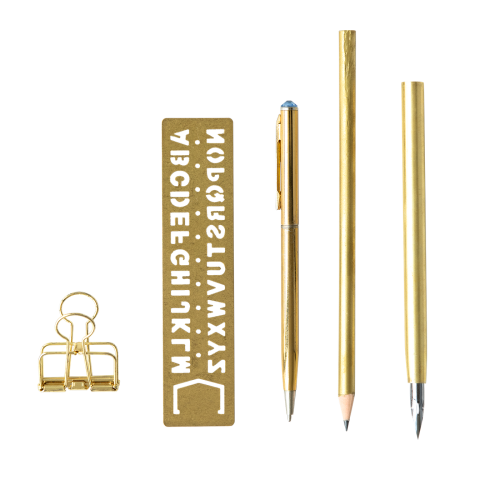 Elegant golden stationery set transparent png - 2026237