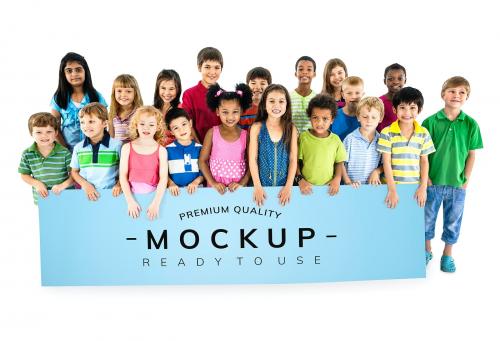 Diverse kids with premium banner mockup - 666149