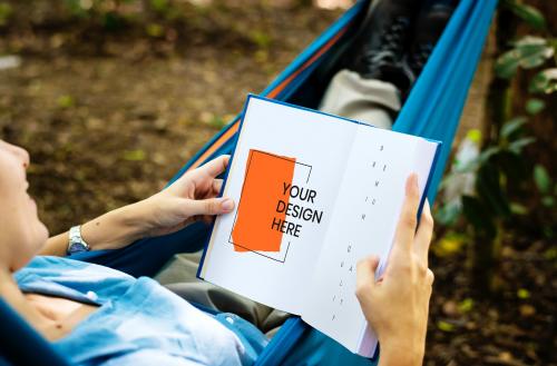 Woman reading a book mockup - 666168