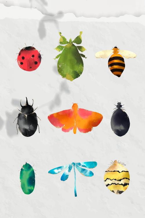 Cute watercolor insects collection vector - 1226182